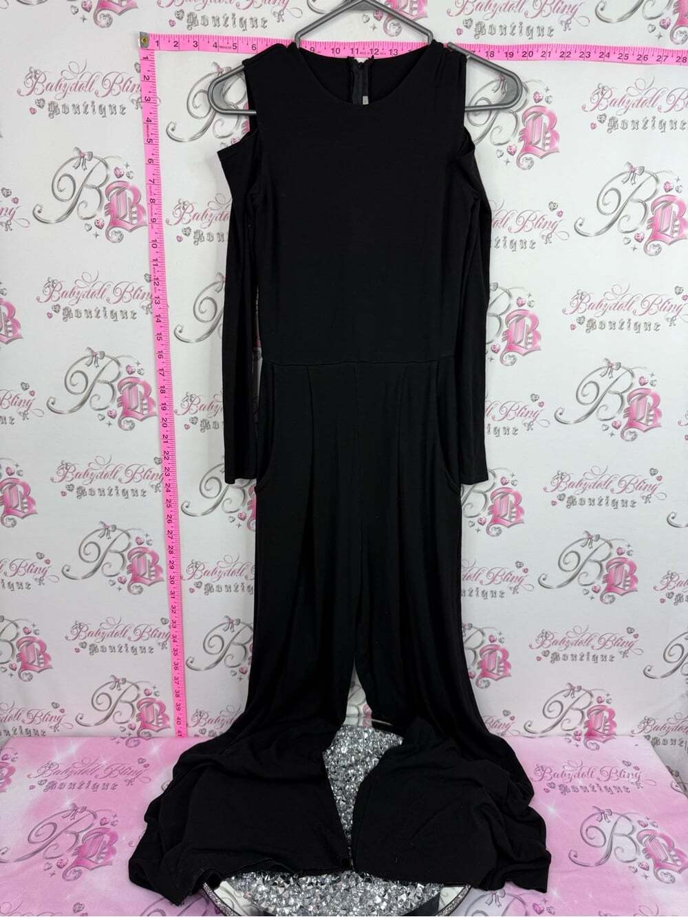 Nadia tarr one piece Elegant Black Cold-Shoulder Jumpsuit with Long Sleeves